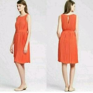 Banana Republic Tangerine Orange Pleated Belted Tie Summer Dress Sleeveless 12